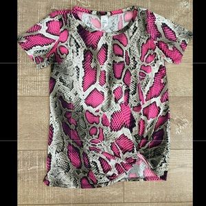 Shiny hot pink snake skin twist tie shirt small